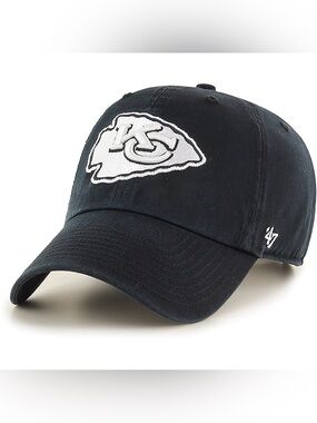 47 Brand Kansas City Chiefs Clean Up Adjustable Strap Hat NFL OSFM Black White
